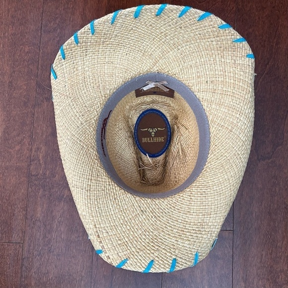 Bullhide Woven Straw Cowboy Hat With Turquoise Details, Size Small - Picture 13 of 16